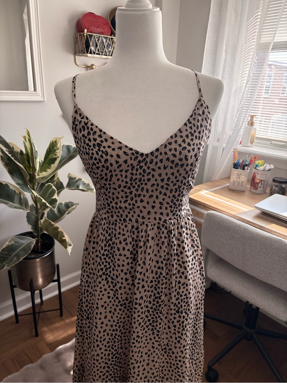 Cupshe Taupe Leopard-Print Spaghetti-Strap Maxi Dress